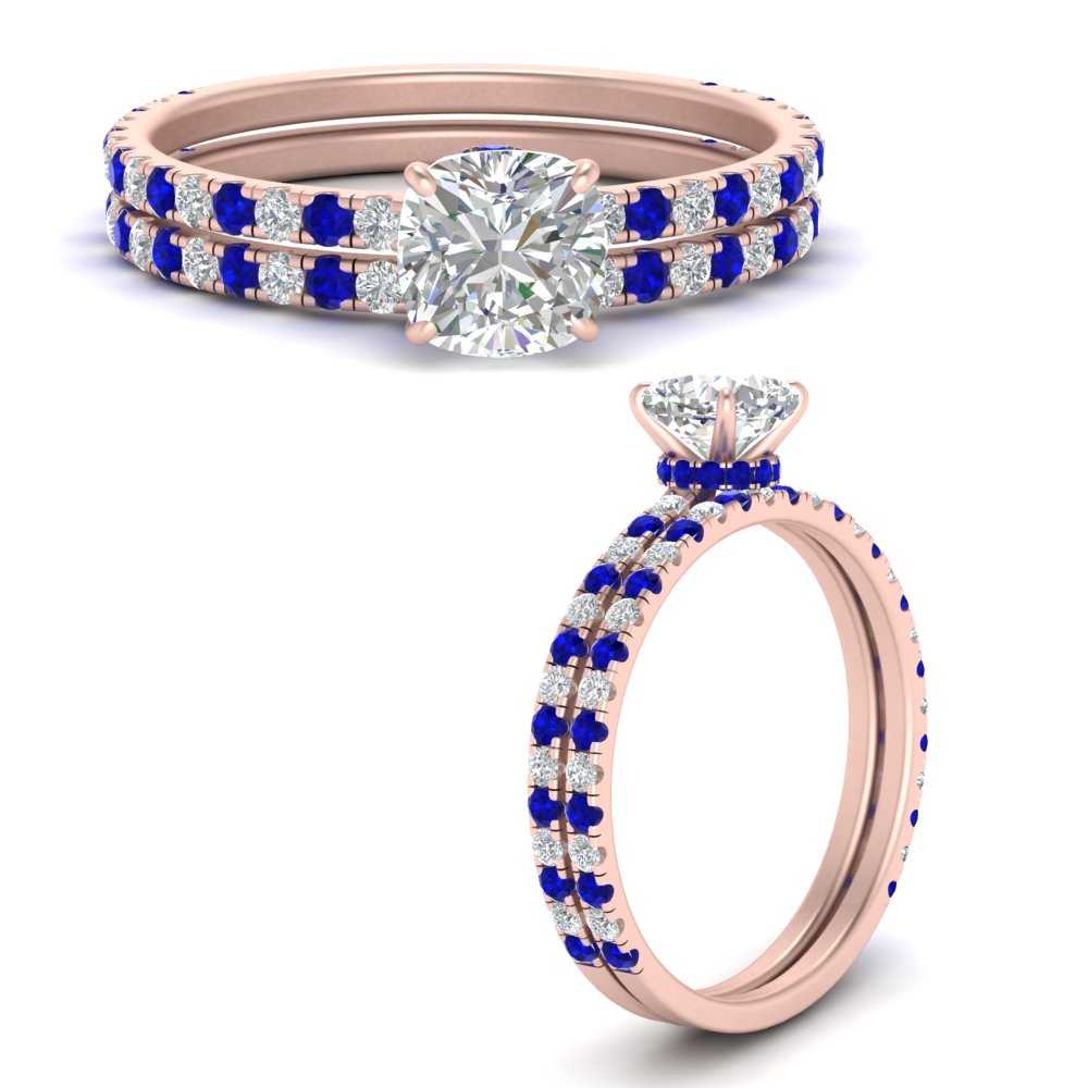 three-quarter-cushion-cut-diamond-gallery-bridal-ring-set-with-sapphire-in-FD9168CUGSABLANGLE3-NL-RG