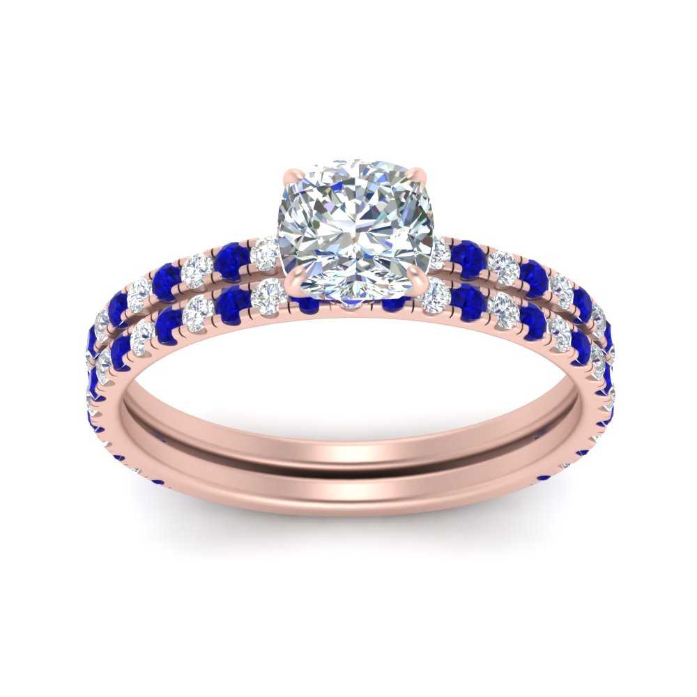 three-quarter-cushion-cut-diamond-gallery-bridal-ring-set-with-sapphire-in-FD9168CUGSABLANGLE3-NL-RG