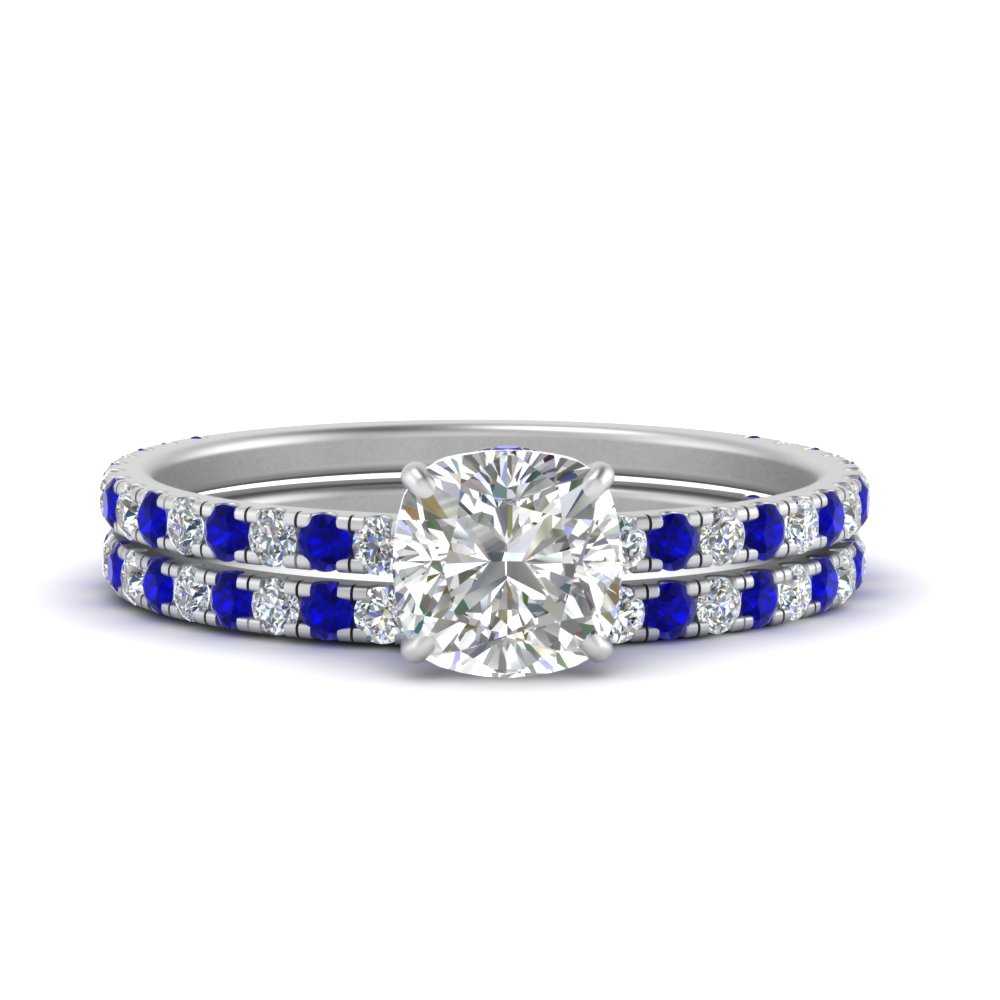 three-quarter-cushion-cut-diamond-gallery-bridal-ring-set-with-sapphire-in-FD9168CUGSABLANGLE3-NL-WG