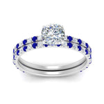Load image into Gallery viewer, three-quarter-cushion-cut-diamond-gallery-bridal-ring-set-with-sapphire-in-FD9168CUGSABLANGLE3-NL-WG
