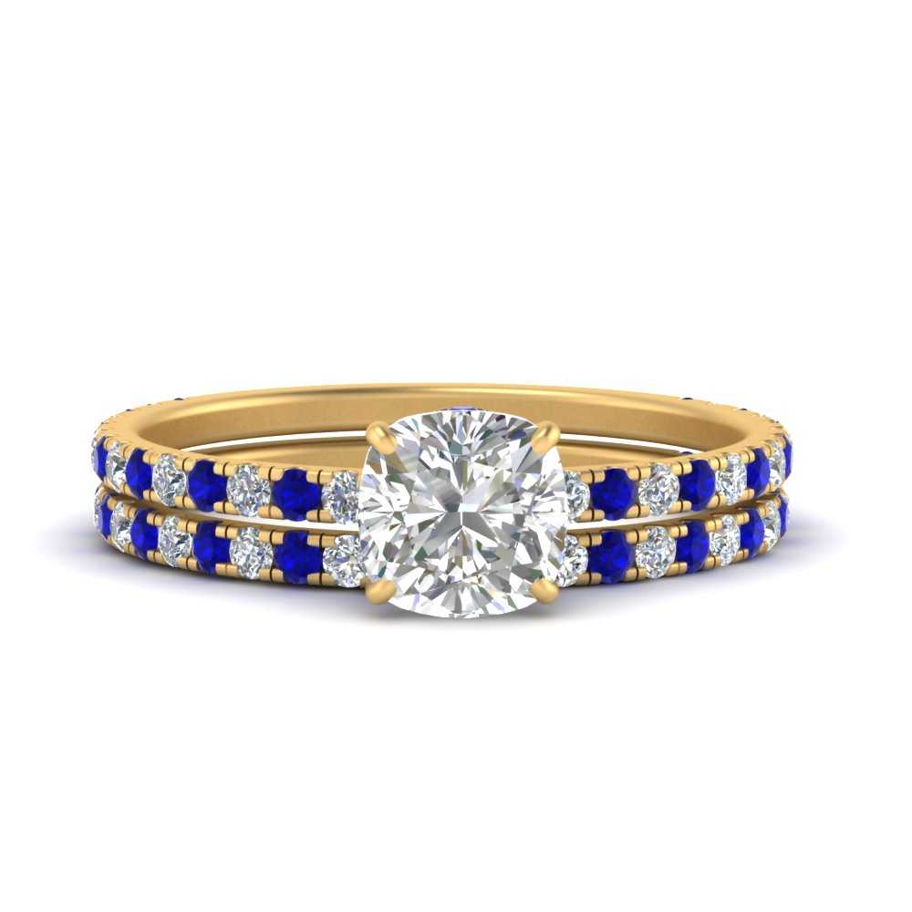 three-quarter-cushion-cut-diamond-gallery-bridal-ring-set-with-sapphire-in-FD9168CUGSABLANGLE3-NL-YG