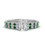 Load image into Gallery viewer, three-quarter-emerald-cut-diamond-gallery-bridal-ring-set-with-emerald-in-FD9168EMGEMGRANGLE3-NL-WG