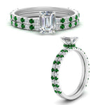 Load image into Gallery viewer, three-quarter-emerald-cut-diamond-gallery-bridal-ring-set-with-emerald-in-FD9168EMGEMGRANGLE3-NL-WG