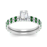 Load image into Gallery viewer, three-quarter-emerald-cut-diamond-gallery-bridal-ring-set-with-emerald-in-FD9168EMGEMGRANGLE3-NL-WG