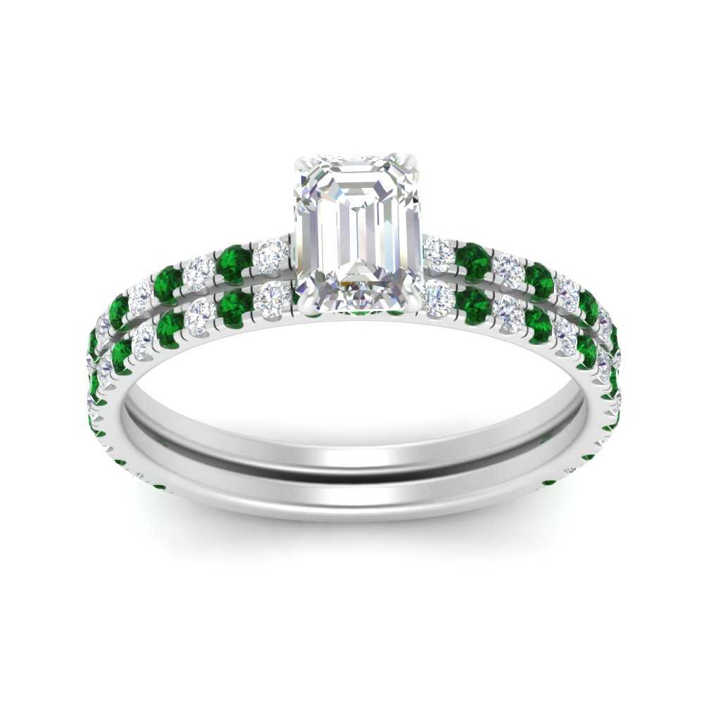 three-quarter-emerald-cut-diamond-gallery-bridal-ring-set-with-emerald-in-FD9168EMGEMGRANGLE3-NL-WG