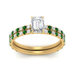 Load image into Gallery viewer, three-quarter-emerald-cut-diamond-gallery-bridal-ring-set-with-emerald-in-FD9168EMGEMGRANGLE3-NL-YG
