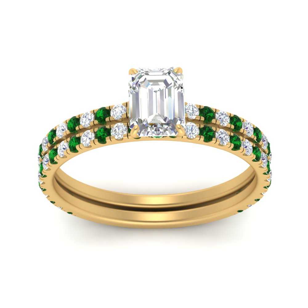 three-quarter-emerald-cut-diamond-gallery-bridal-ring-set-with-emerald-in-FD9168EMGEMGRANGLE3-NL-YG