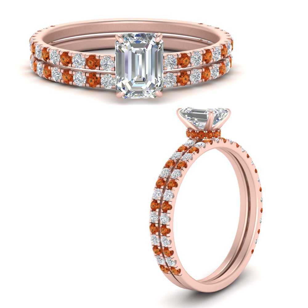 three-quarter-emerald-cut-diamond-gallery-bridal-ring-set-with-orange-sapphire-in-FD9168EMGSAORANGLE3-NL-RG