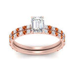 Load image into Gallery viewer, three-quarter-emerald-cut-diamond-gallery-bridal-ring-set-with-orange-sapphire-in-FD9168EMGSAORANGLE3-NL-RG
