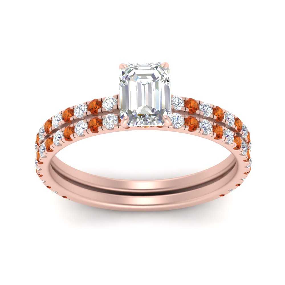 three-quarter-emerald-cut-diamond-gallery-bridal-ring-set-with-orange-sapphire-in-FD9168EMGSAORANGLE3-NL-RG