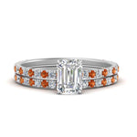 Load image into Gallery viewer, three-quarter-emerald-cut-diamond-gallery-bridal-ring-set-with-orange-sapphire-in-FD9168EMGSAORANGLE3-NL-WG