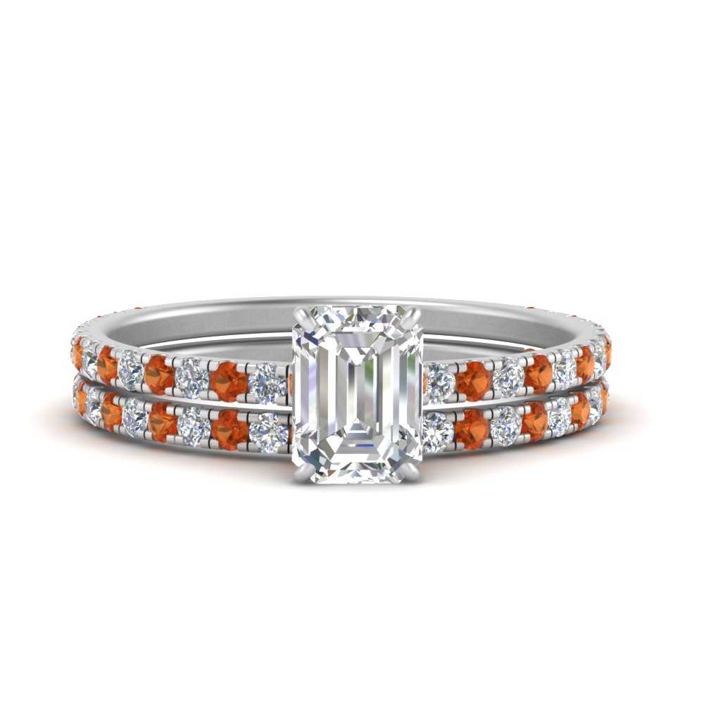 three-quarter-emerald-cut-diamond-gallery-bridal-ring-set-with-orange-sapphire-in-FD9168EMGSAORANGLE3-NL-WG