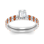 Load image into Gallery viewer, three-quarter-emerald-cut-diamond-gallery-bridal-ring-set-with-orange-sapphire-in-FD9168EMGSAORANGLE3-NL-WG