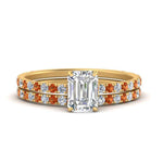 Load image into Gallery viewer, three-quarter-emerald-cut-diamond-gallery-bridal-ring-set-with-orange-sapphire-in-FD9168EMGSAORANGLE3-NL-YG