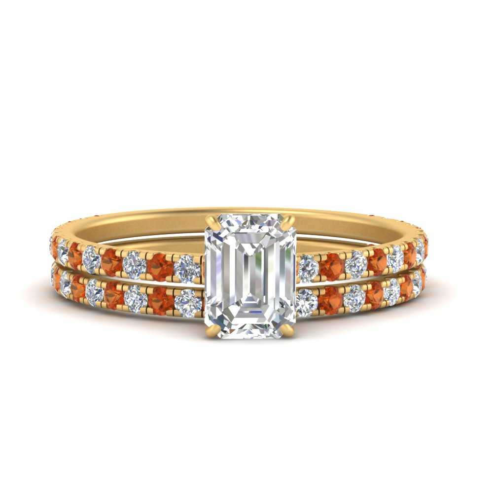three-quarter-emerald-cut-diamond-gallery-bridal-ring-set-with-orange-sapphire-in-FD9168EMGSAORANGLE3-NL-YG