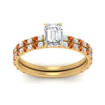 Load image into Gallery viewer, three-quarter-emerald-cut-diamond-gallery-bridal-ring-set-with-orange-sapphire-in-FD9168EMGSAORANGLE3-NL-YG