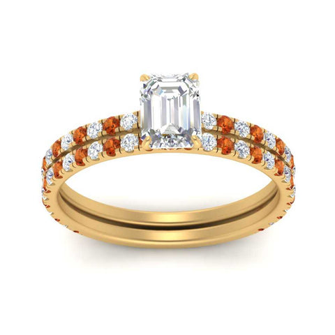 three-quarter-emerald-cut-diamond-gallery-bridal-ring-set-with-orange-sapphire-in-FD9168EMGSAORANGLE3-NL-YG