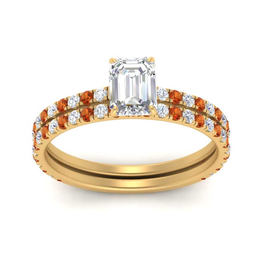 three-quarter-emerald-cut-diamond-gallery-bridal-ring-set-with-orange-sapphire-in-FD9168EMGSAORANGLE3-NL-YG