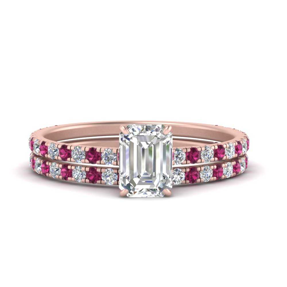 three-quarter-emerald-cut-diamond-gallery-bridal-ring-set-with-pink-sapphire-in-FD9168EMGSADRPIANGLE3-NL-RG