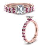 Load image into Gallery viewer, three-quarter-emerald-cut-diamond-gallery-bridal-ring-set-with-pink-sapphire-in-FD9168EMGSADRPIANGLE3-NL-RG
