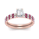 Load image into Gallery viewer, three-quarter-emerald-cut-diamond-gallery-bridal-ring-set-with-pink-sapphire-in-FD9168EMGSADRPIANGLE3-NL-RG