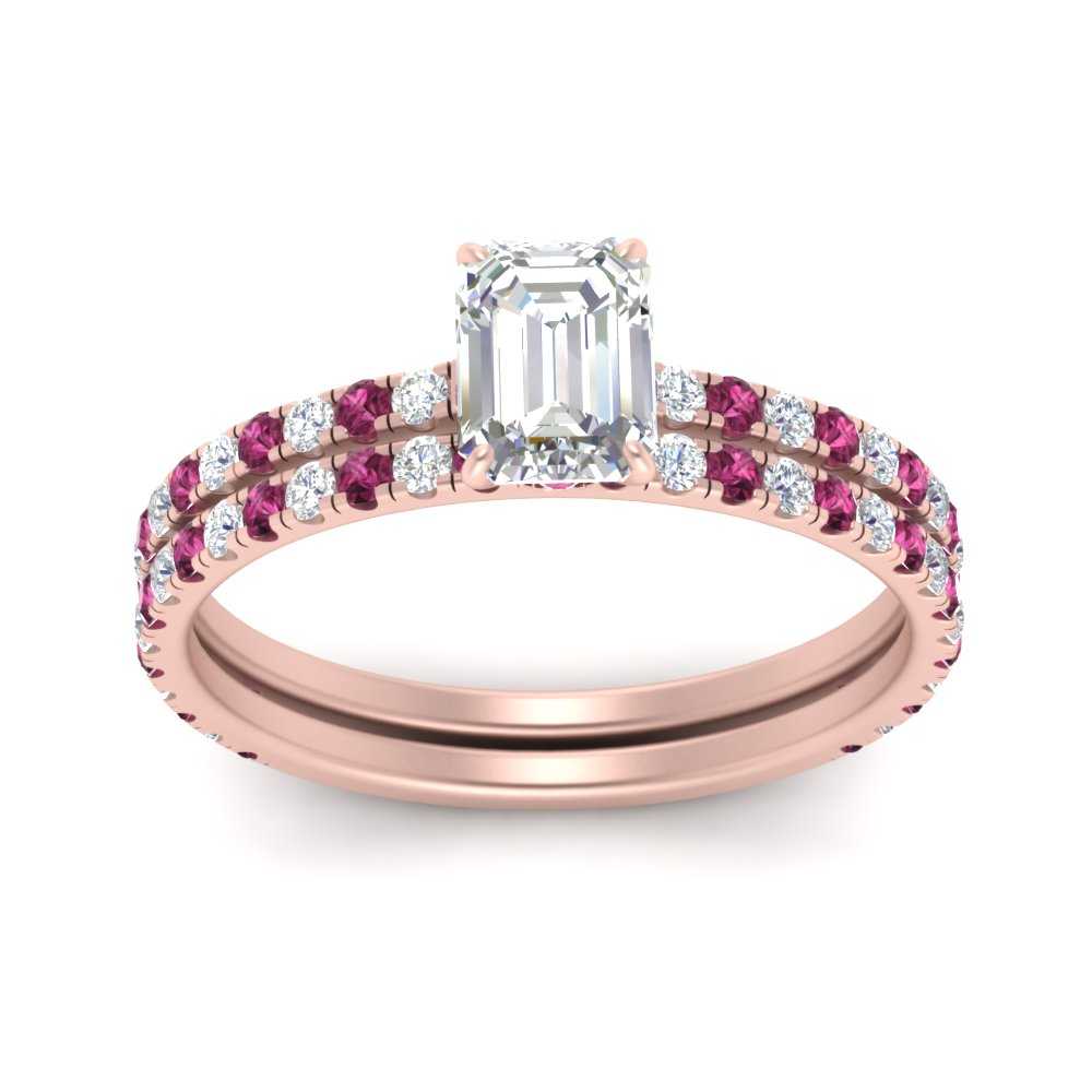 three-quarter-emerald-cut-diamond-gallery-bridal-ring-set-with-pink-sapphire-in-FD9168EMGSADRPIANGLE3-NL-RG