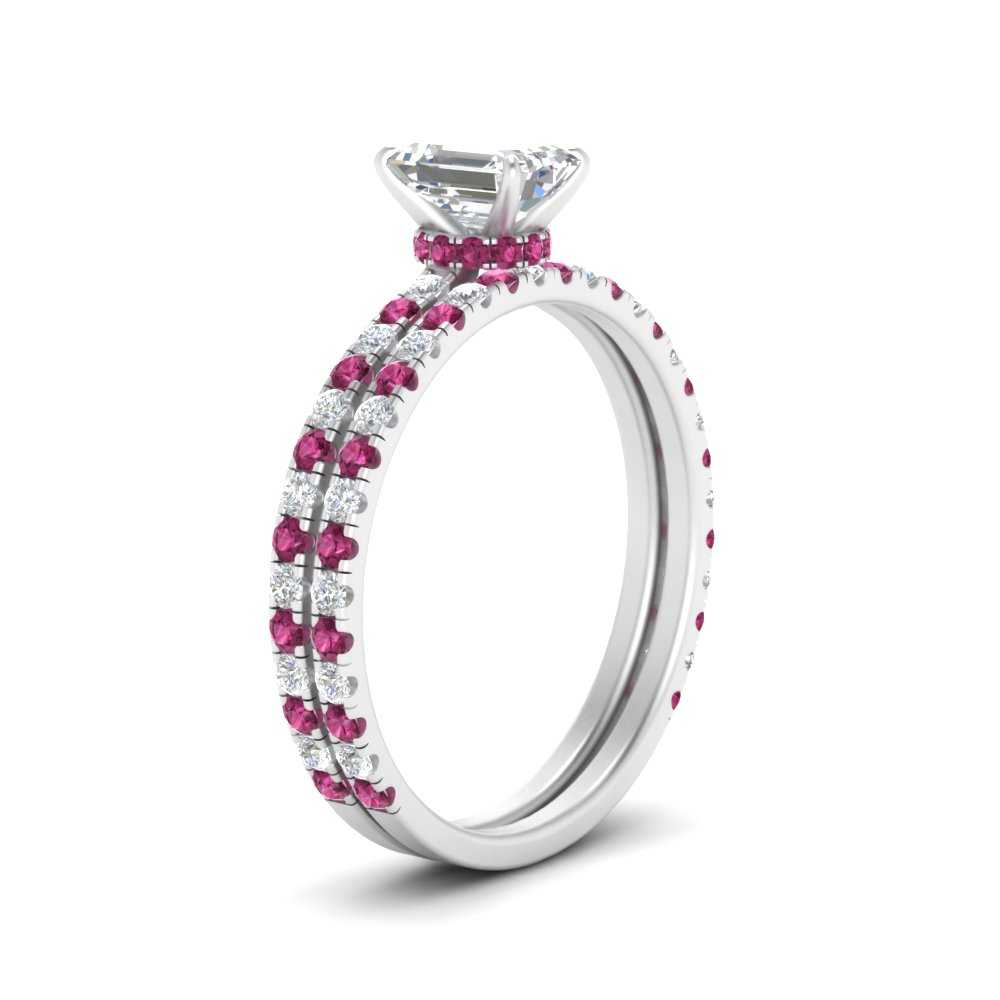three-quarter-emerald-cut-diamond-gallery-bridal-ring-set-with-pink-sapphire-in-FD9168EMGSADRPIANGLE3-NL-WG
