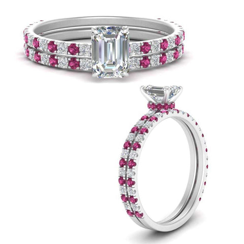three-quarter-emerald-cut-diamond-gallery-bridal-ring-set-with-pink-sapphire-in-FD9168EMGSADRPIANGLE3-NL-WG