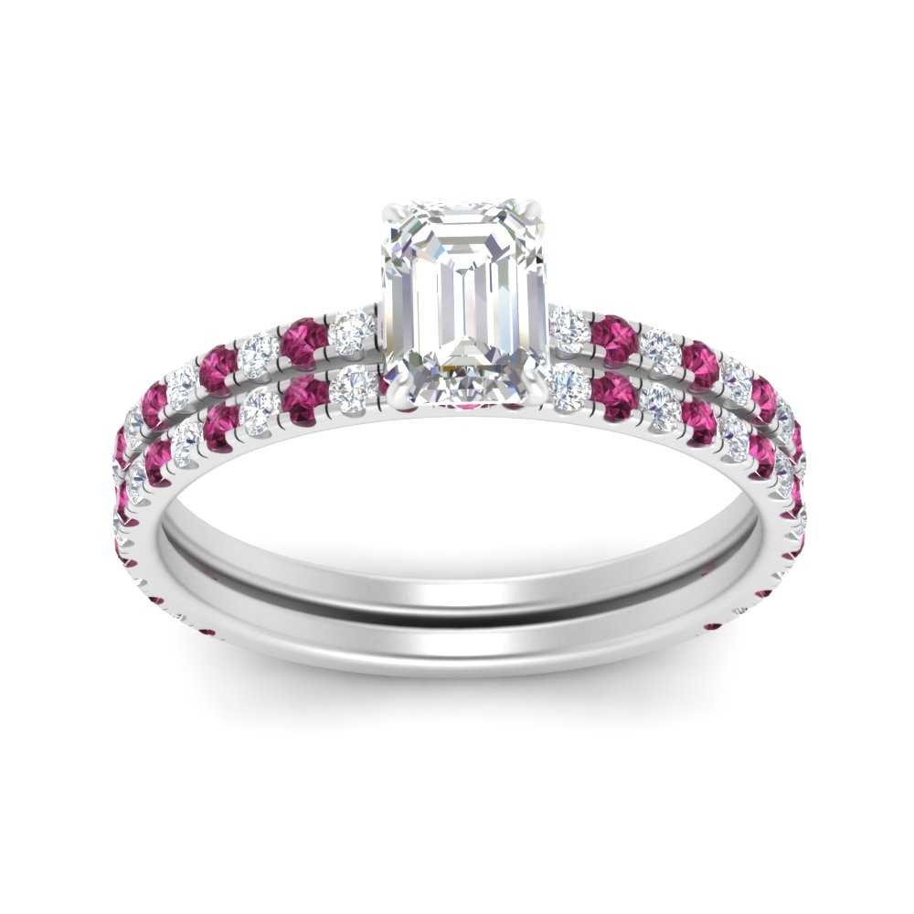 three-quarter-emerald-cut-diamond-gallery-bridal-ring-set-with-pink-sapphire-in-FD9168EMGSADRPIANGLE3-NL-WG