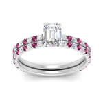 Load image into Gallery viewer, three-quarter-emerald-cut-diamond-gallery-bridal-ring-set-with-pink-sapphire-in-FD9168EMGSADRPIANGLE3-NL-WG
