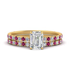 Load image into Gallery viewer, three-quarter-emerald-cut-diamond-gallery-bridal-ring-set-with-pink-sapphire-in-FD9168EMGSADRPIANGLE3-NL-YG