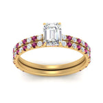 Load image into Gallery viewer, three-quarter-emerald-cut-diamond-gallery-bridal-ring-set-with-pink-sapphire-in-FD9168EMGSADRPIANGLE3-NL-YG