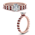 Load image into Gallery viewer, three-quarter-emerald-cut-diamond-gallery-bridal-ring-set-with-ruby-in-FD9168EMGRUDRANGLE3-NL-RG