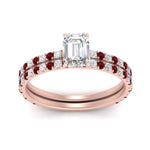 Load image into Gallery viewer, three-quarter-emerald-cut-diamond-gallery-bridal-ring-set-with-ruby-in-FD9168EMGRUDRANGLE3-NL-RG