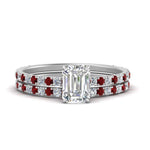Load image into Gallery viewer, three-quarter-emerald-cut-diamond-gallery-bridal-ring-set-with-ruby-in-FD9168EMGRUDRANGLE3-NL-WG