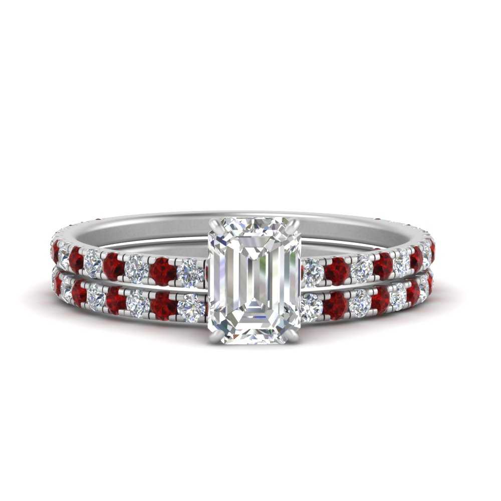 three-quarter-emerald-cut-diamond-gallery-bridal-ring-set-with-ruby-in-FD9168EMGRUDRANGLE3-NL-WG