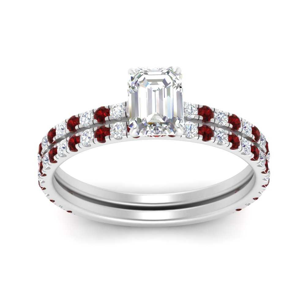 three-quarter-emerald-cut-diamond-gallery-bridal-ring-set-with-ruby-in-FD9168EMGRUDRANGLE3-NL-WG