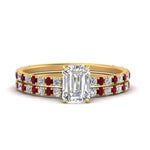 Load image into Gallery viewer, three-quarter-emerald-cut-diamond-gallery-bridal-ring-set-with-ruby-in-FD9168EMGRUDRANGLE3-NL-YG