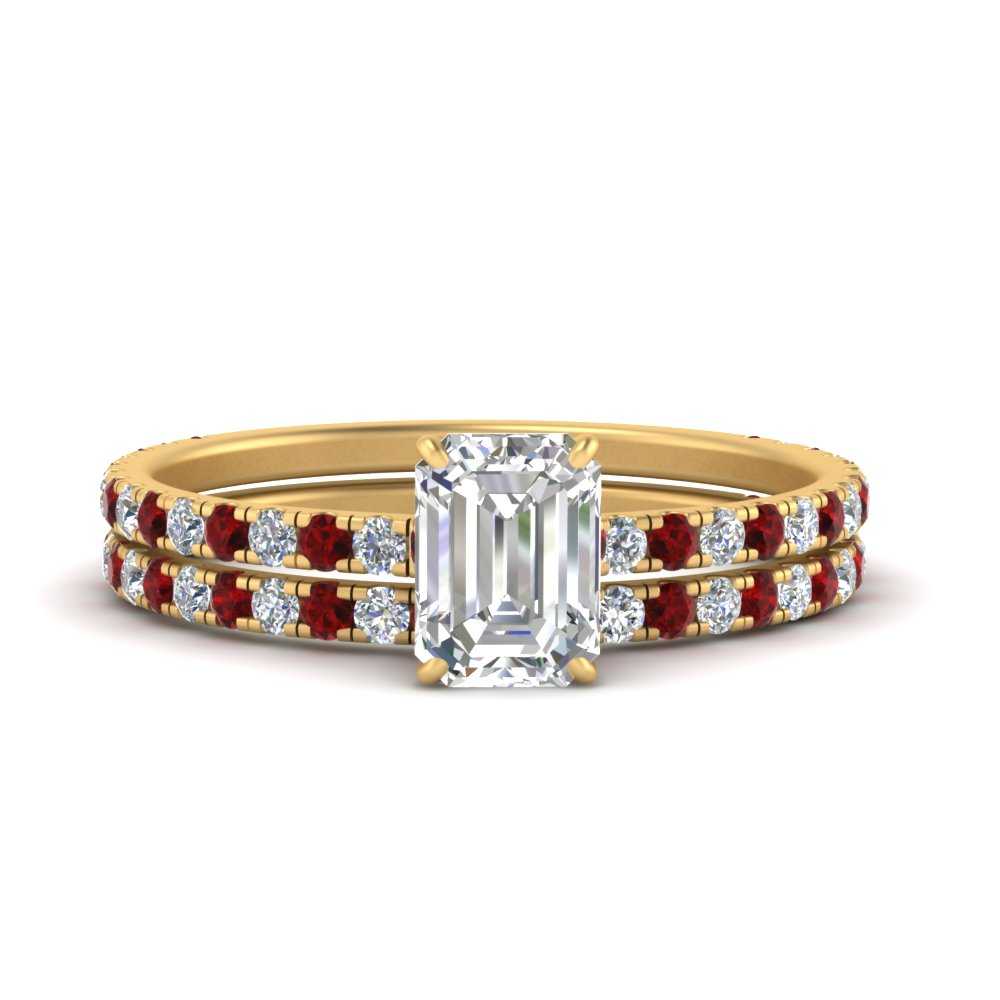 three-quarter-emerald-cut-diamond-gallery-bridal-ring-set-with-ruby-in-FD9168EMGRUDRANGLE3-NL-YG