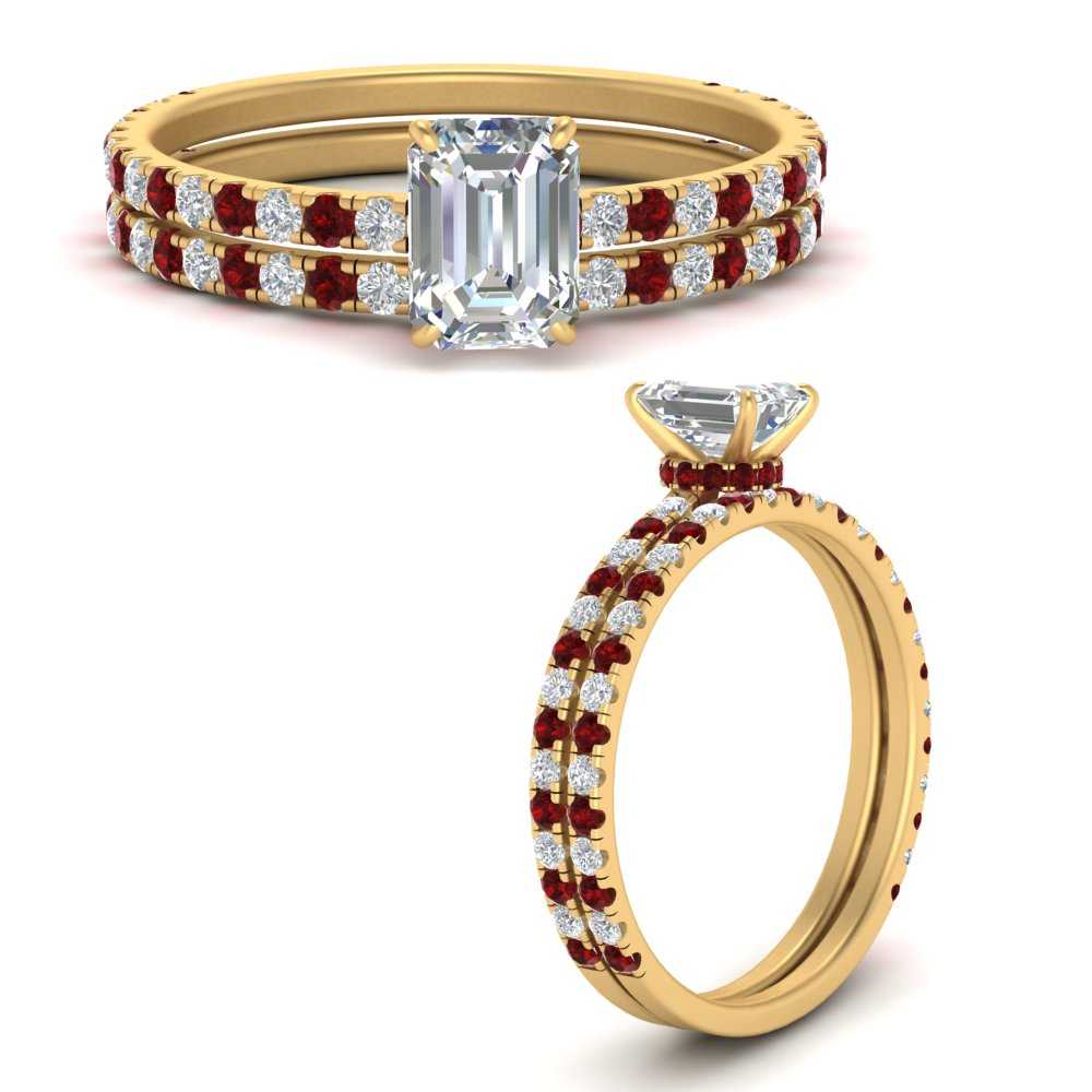 three-quarter-emerald-cut-diamond-gallery-bridal-ring-set-with-ruby-in-FD9168EMGRUDRANGLE3-NL-YG