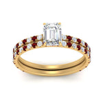 Load image into Gallery viewer, three-quarter-emerald-cut-diamond-gallery-bridal-ring-set-with-ruby-in-FD9168EMGRUDRANGLE3-NL-YG