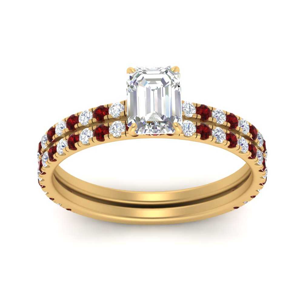 three-quarter-emerald-cut-diamond-gallery-bridal-ring-set-with-ruby-in-FD9168EMGRUDRANGLE3-NL-YG