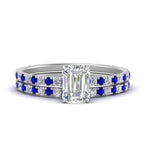 Load image into Gallery viewer, three-quarter-emerald-cut-diamond-gallery-bridal-ring-set-with-sapphire-in-FD9168EMGSABLANGLE3-NL-WG