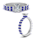 Load image into Gallery viewer, three-quarter-emerald-cut-diamond-gallery-bridal-ring-set-with-sapphire-in-FD9168EMGSABLANGLE3-NL-WG