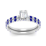 Load image into Gallery viewer, three-quarter-emerald-cut-diamond-gallery-bridal-ring-set-with-sapphire-in-FD9168EMGSABLANGLE3-NL-WG