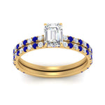 Load image into Gallery viewer, three-quarter-emerald-cut-diamond-gallery-bridal-ring-set-with-sapphire-in-FD9168EMGSABLANGLE3-NL-YG