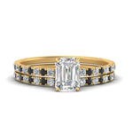 Load image into Gallery viewer, three-quarter-emerald-cut-gallery-bridal-ring-set-with-black-diamond-in-FD9168EMGBLACKANGLE3-NL-YG