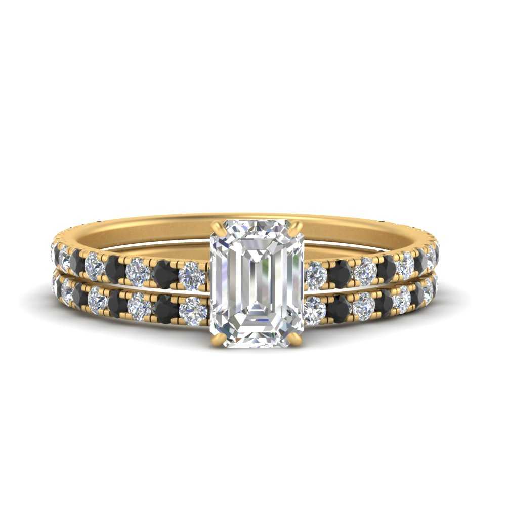 three-quarter-emerald-cut-gallery-bridal-ring-set-with-black-diamond-in-FD9168EMGBLACKANGLE3-NL-YG