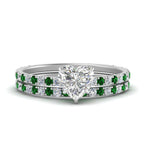 Load image into Gallery viewer, three-quarter-heart-shaped-diamond-gallery-bridal-ring-set-with-emerald-in-FD9168HTGEMGRANGLE3-NL-WG