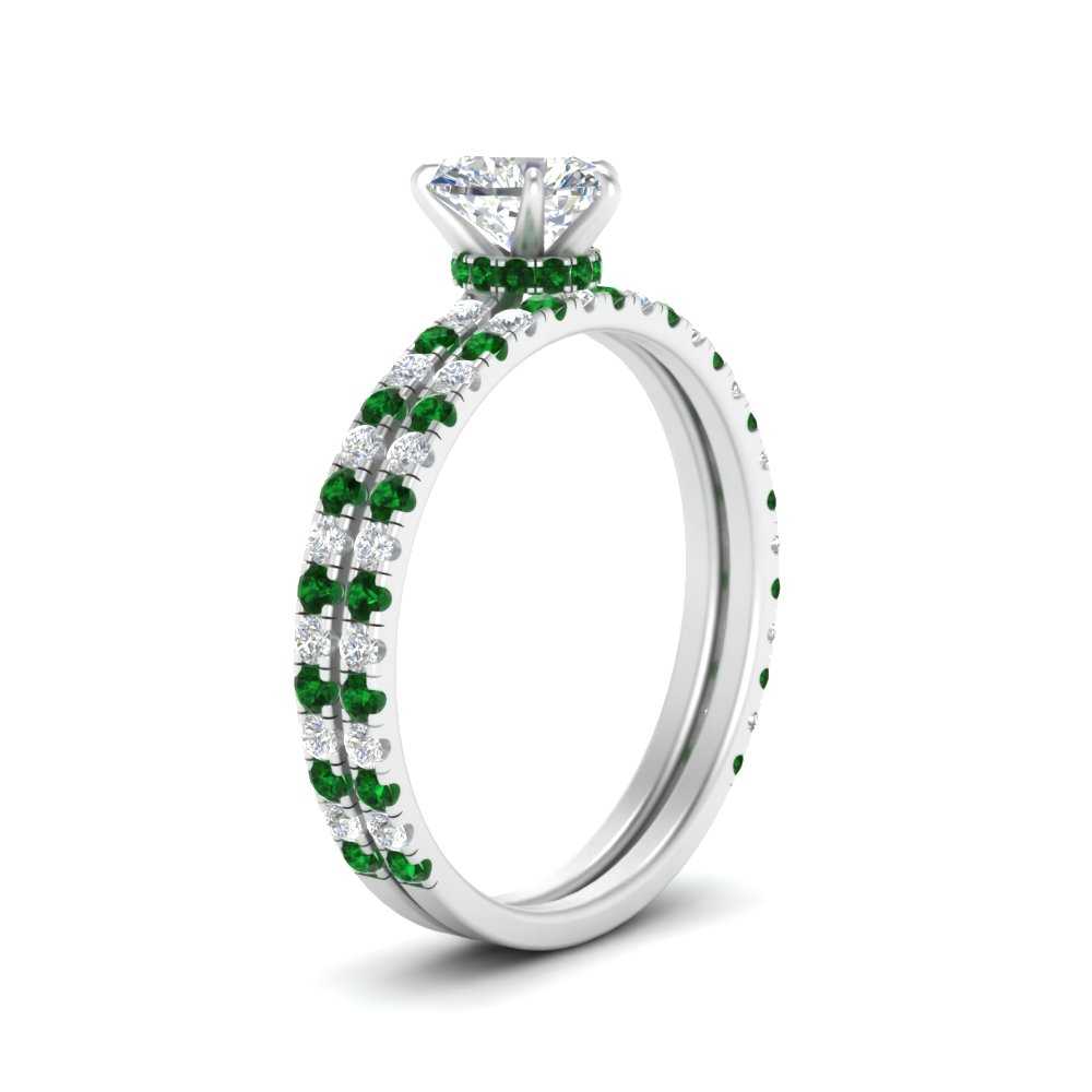 three-quarter-heart-shaped-diamond-gallery-bridal-ring-set-with-emerald-in-FD9168HTGEMGRANGLE3-NL-WG